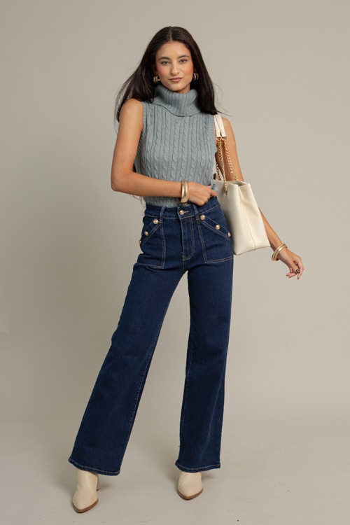 Kendra Cable Sweater, Teal