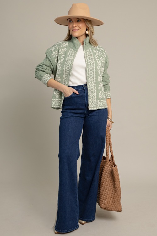 Printed Sweater Jacket, Sage