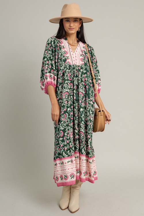 Free Flow Floral Midi, Green Mix