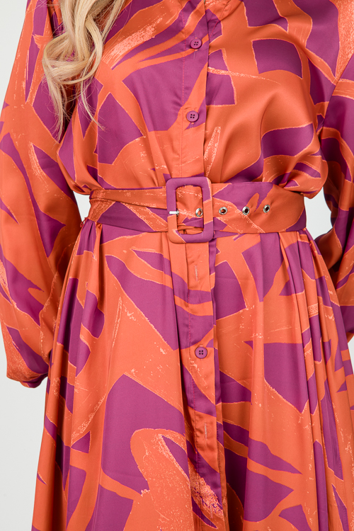 Abstract Buckle Belt Shirt Dress