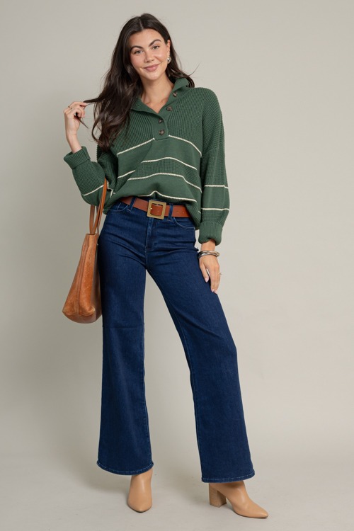 Half Button Stripe Sweater, Green - 1016-131.jpg