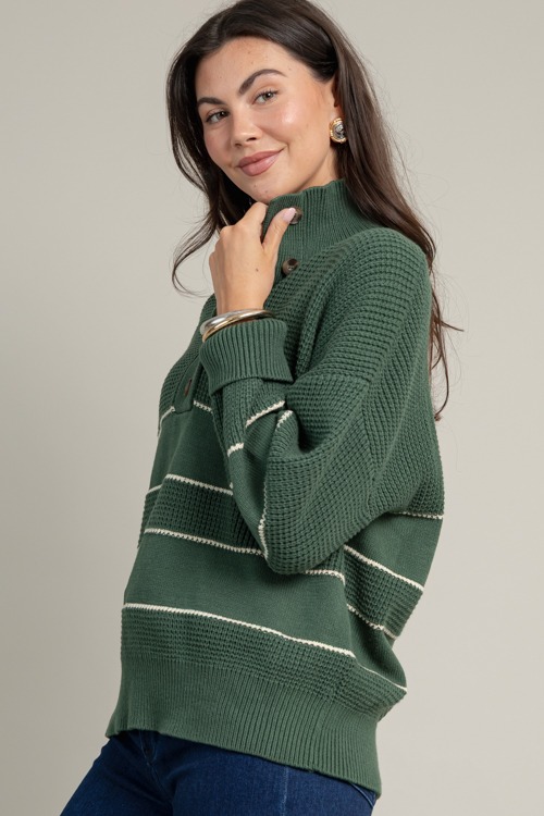 Half Button Stripe Sweater, Green - 1016-133.jpg