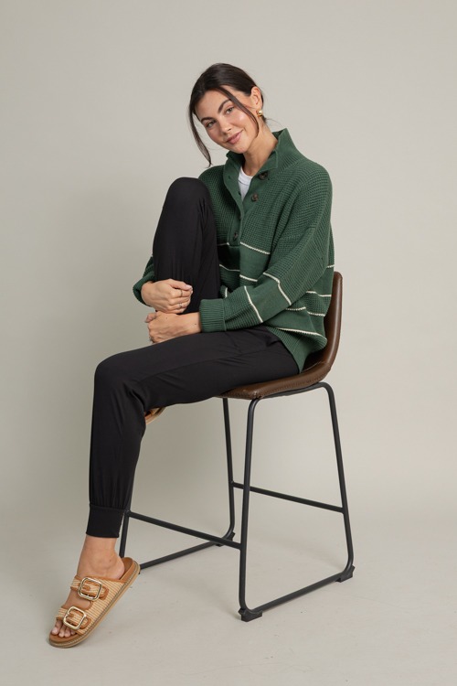 Half Button Stripe Sweater, Green - 1016-134.jpg