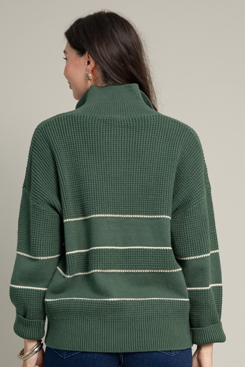 Half Button Stripe Sweater, Green - 1016-135.jpg