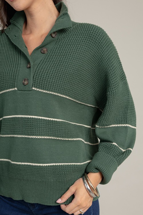 Half Button Stripe Sweater, Green - 1016-136.jpg