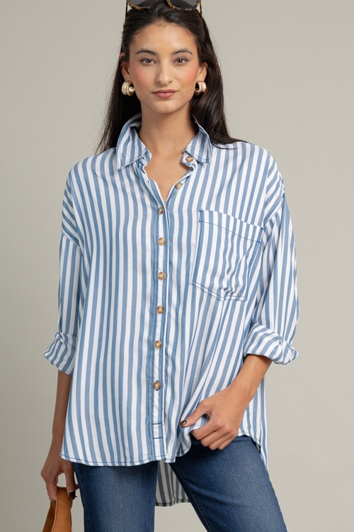 Casual Stripe Button Down, Blue
