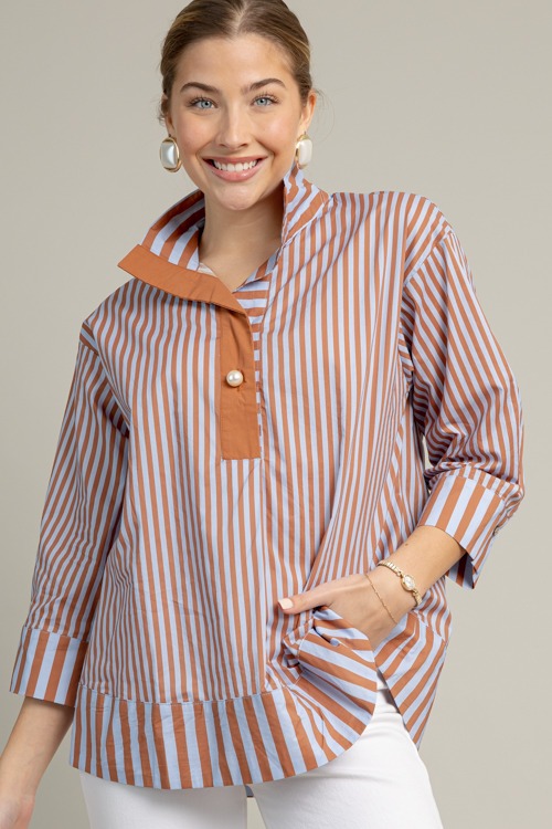 Pearl Button Stripe Top, Brown - 1016-38p.jpg