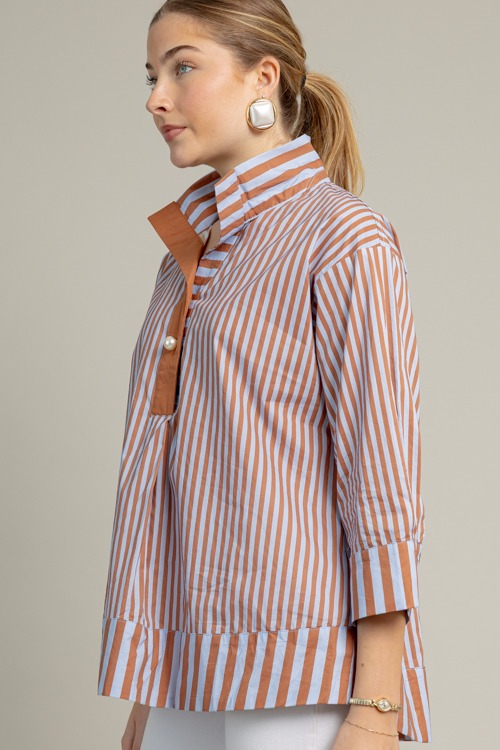 Pearl Button Stripe Top, Brown - 1016-40.jpg
