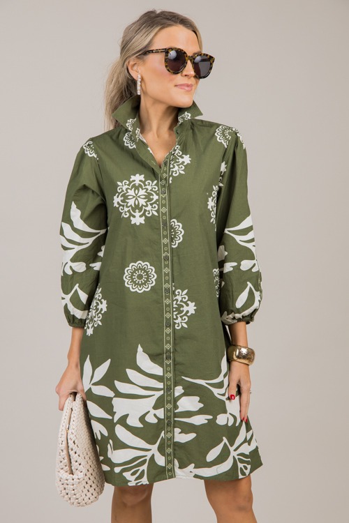 Wyatt Shirt Dress, Olive Foliage