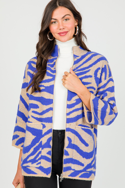 Animal Zip Sweater Jacket, Blue