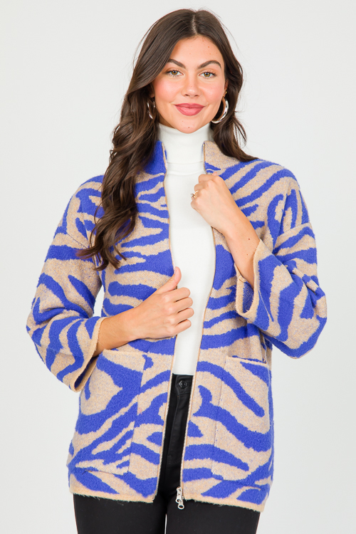 Animal Zip Sweater Jacket, Blue