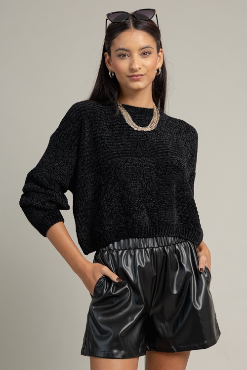 Boxy Chenille Sweater, Black