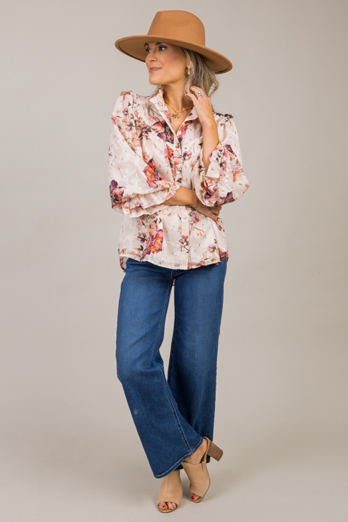 Foiled Floral Button Blouse, Cr - 1017-100.jpg