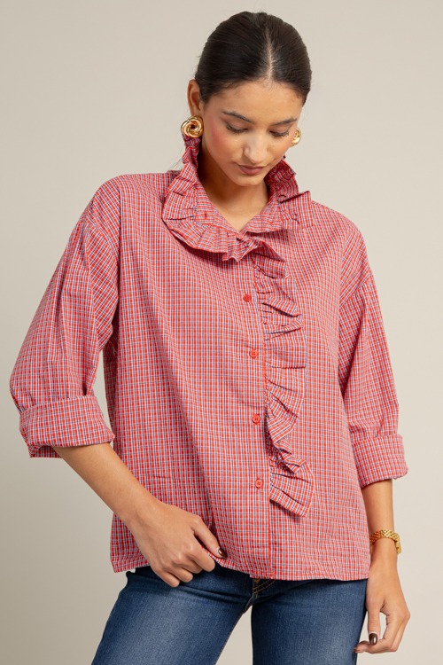 Preppy Plaid Ruffle Top, Red