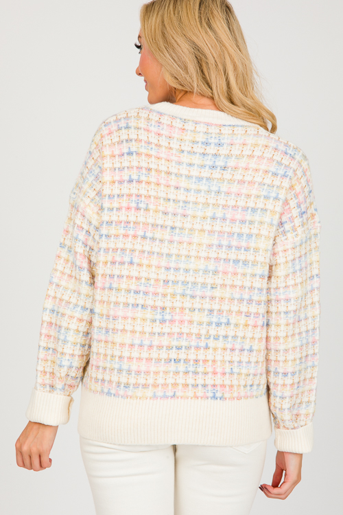 Tweed Metallic Sweater, Ivory Multi