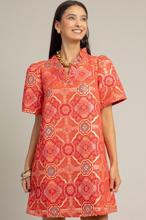 Medallion Jacquard Dress, Red - 1017-14h.jpg