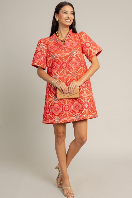 Medallion Jacquard Dress, Red - 1017-15.jpg