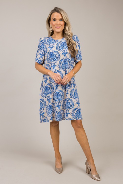 Simona Printed Dress, Blue