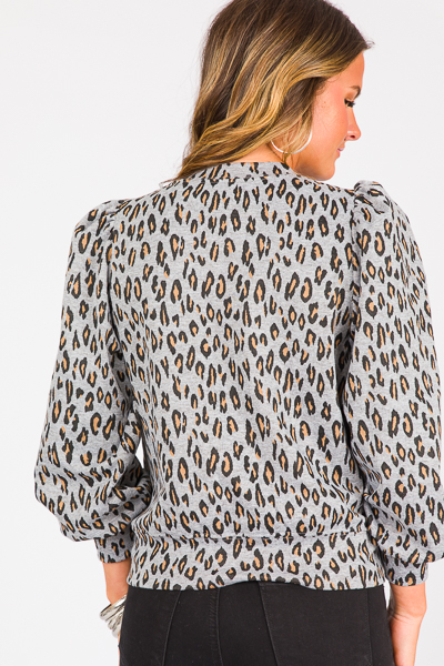 Cheetah Puff Sleeve Sweatshirt, Grey