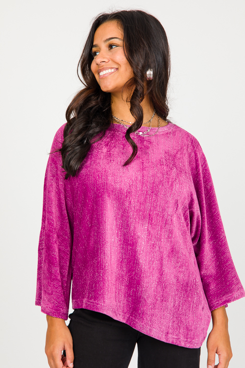 Sparkle Velvet Rib Top, Pink