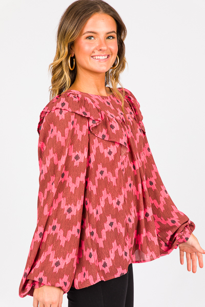 Ikat Ruffle Blouse, Ruby