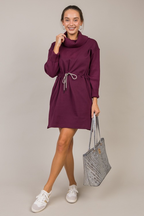 Draw Waist Cowl Knit Dress, Plum