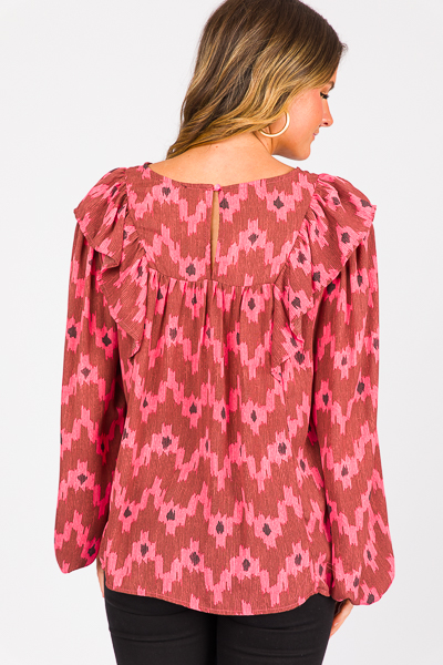 Ikat Ruffle Blouse, Ruby