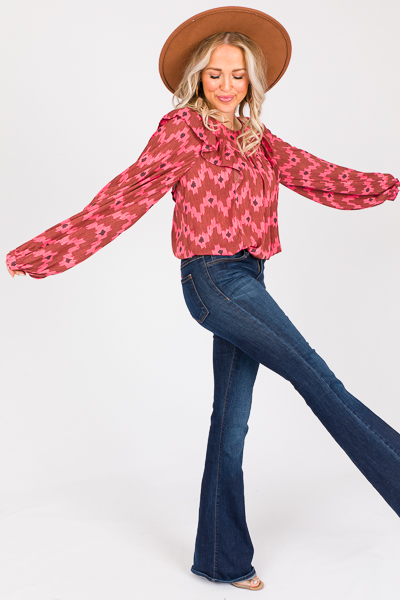 Ikat Ruffle Blouse, Ruby