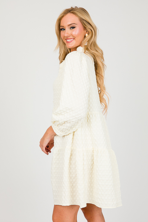 Texture Checks Dress, Cream