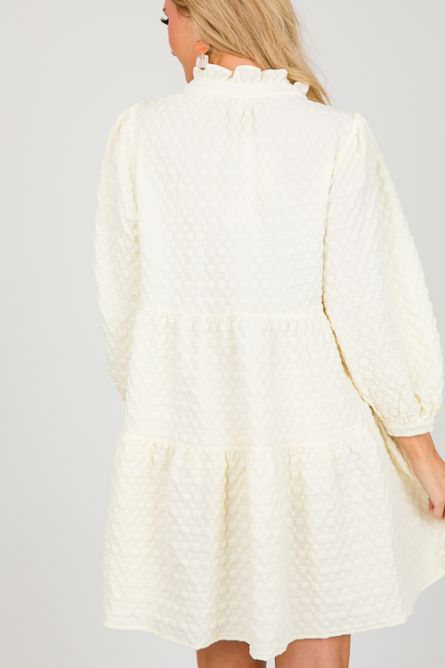 Texture Checks Dress, Cream