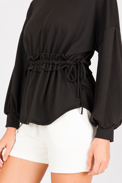 Cinch Waist Knit Top, Black