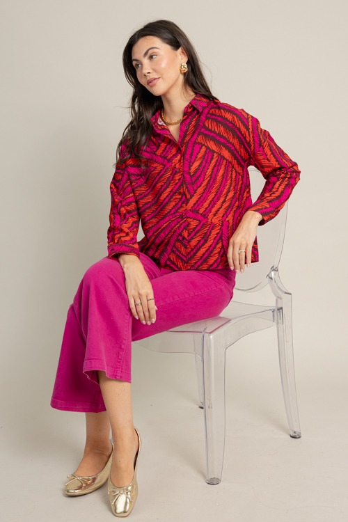 Patch Pocket Wide Leg Jeans, Fuchsia - 1017-73.jpg