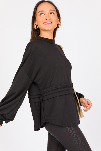 Cinch Waist Knit Top, Black