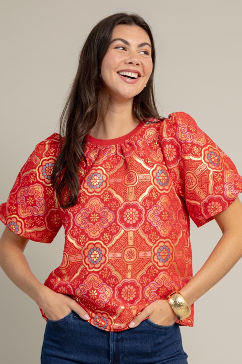 Medallion Jacquard Top, Red