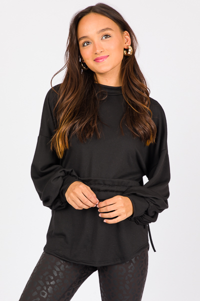 Cinch Waist Knit Top, Black