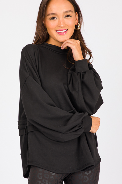 Cinch Waist Knit Top, Black