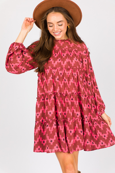 Ikat Tiered Dress, Ruby