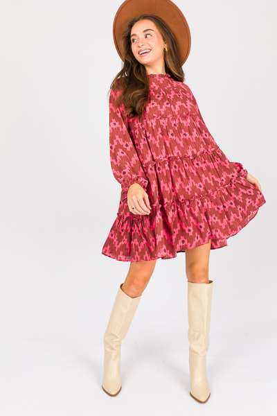 Ikat Tiered Dress, Ruby