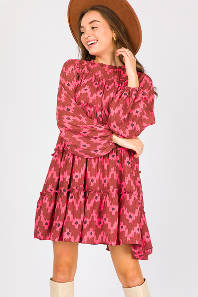 Ikat Tiered Dress, Ruby