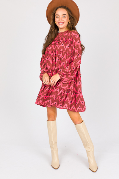 Ikat Tiered Dress, Ruby