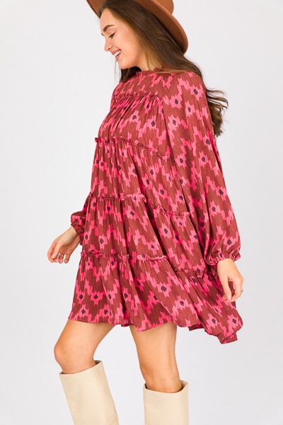 Ikat Tiered Dress, Ruby