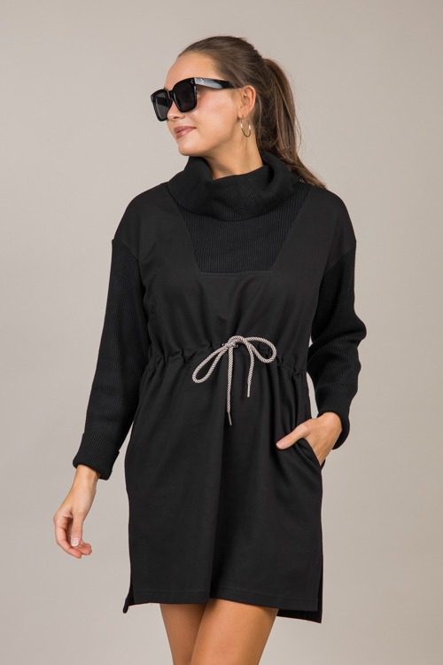 Draw Waist Cowl Knit Dress, Blk - 1017-95.jpg