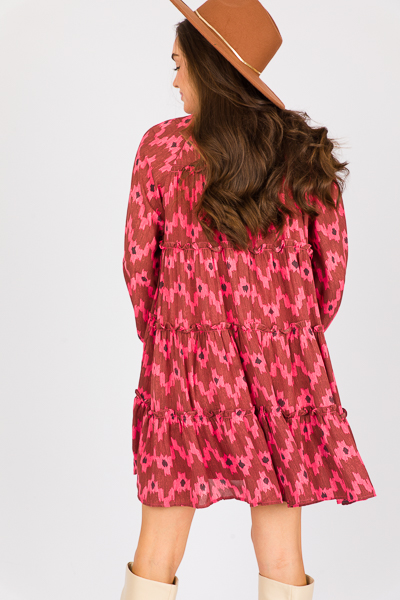 Ikat Tiered Dress, Ruby