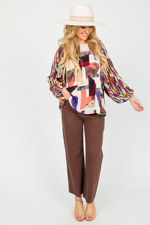 Floral Stitch Abstract Top, Brown