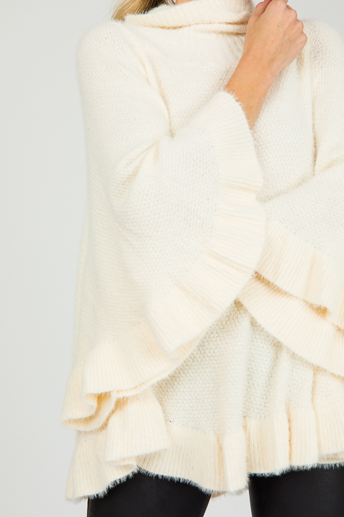 Ruffle Poncho Sweater, Ivory