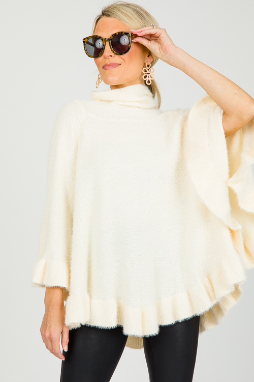 Ruffle Poncho Sweater, Ivory