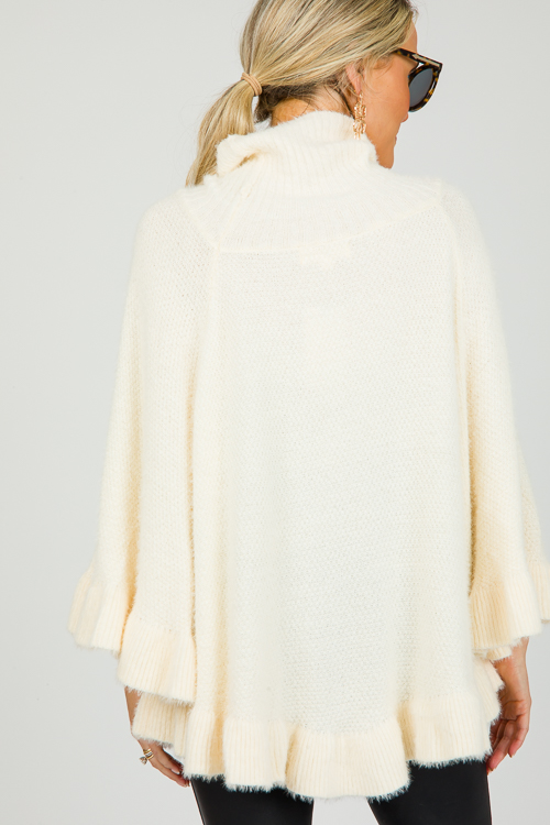 Ruffle Poncho Sweater, Ivory