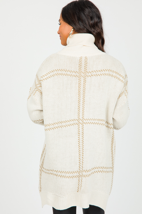 Plaid Turtleneck Sweater, Cream