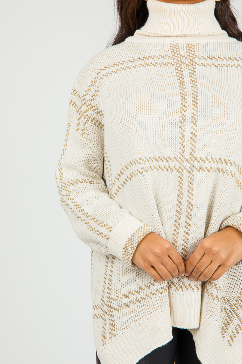 Plaid Turtleneck Sweater, Cream