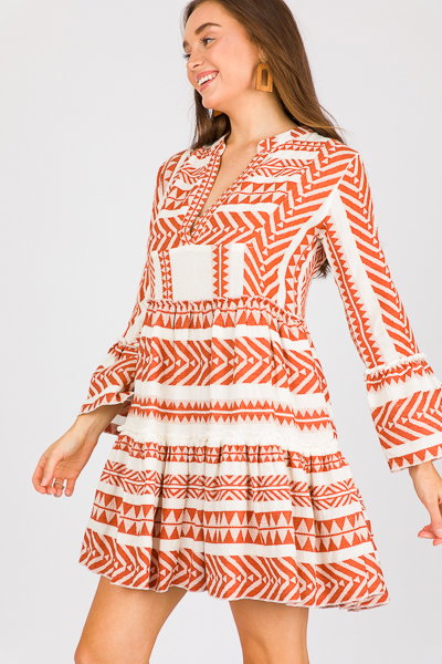 Gianna Embroidery Dress, Rust - Sale - The Blue Door Boutique